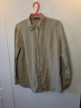 ZARA kaki Green Women Blouse Linen Size Small Made In Morocco Lightweight